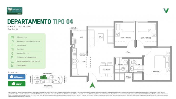 Plano del modelo E1 - Tipo 04 del proyecto Los Lirios Villa Residencial en Comas
