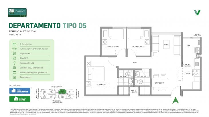 Plano del modelo E1 - Tipo 05 del proyecto Los Lirios Villa Residencial en Comas