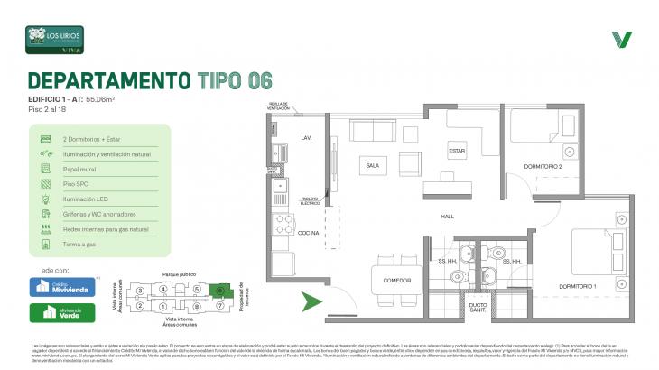 Plano del modelo E1 - Tipo 06 del proyecto Los Lirios Villa Residencial en Comas