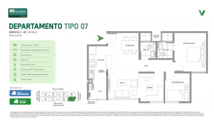 Plano del modelo E1 - Tipo 07 del proyecto Los Lirios Villa Residencial en Comas