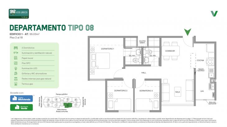 Plano del modelo E1 - Tipo 08 del proyecto Los Lirios Villa Residencial en Comas