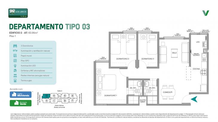 Plano del modelo E2 - Tipo 03 - Piso 1 del proyecto Los Lirios Villa Residencial en Comas
