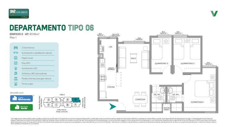 Plano del modelo E2 - Tipo 06 - Piso 1 del proyecto Los Lirios Villa Residencial en Comas
