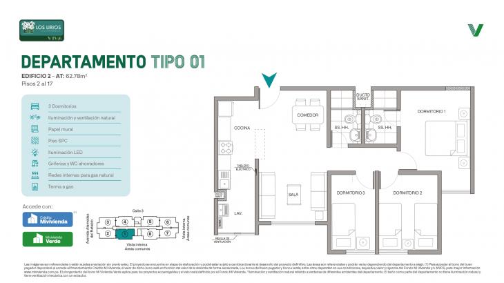 Plano del modelo E2 - Tipo 01 del proyecto Los Lirios Villa Residencial en Comas