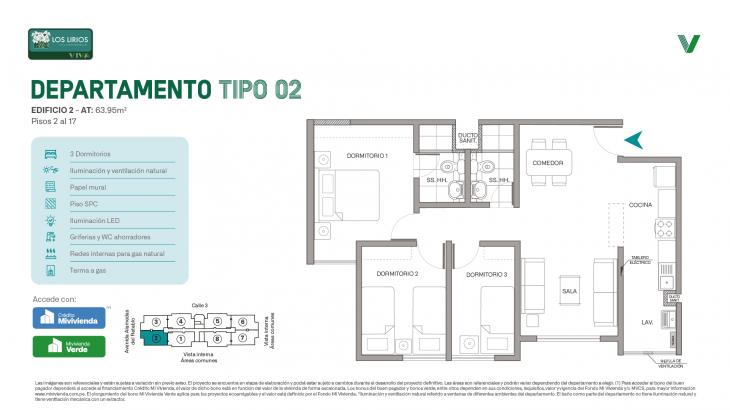 Plano del modelo E2 - Tipo 02 del proyecto Los Lirios Villa Residencial en Comas