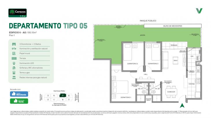 Plano del modelo Tipo 05 - Piso 1 del proyecto Cerezos Club Residencial en Comas