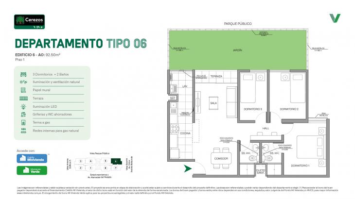 Plano del modelo Tipo 06 - Piso 1 del proyecto Cerezos Club Residencial en Comas