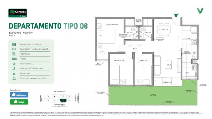 Plano del modelo Tipo 08 - Piso 1 del proyecto Cerezos Club Residencial en Comas