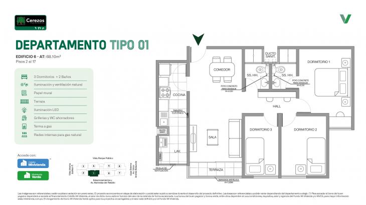 Plano del modelo Tipo 01 del proyecto Cerezos Club Residencial en Comas