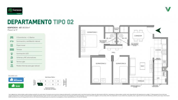 Plano del modelo Tipo 02 del proyecto Cerezos Club Residencial en Comas