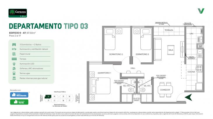 Plano del modelo Tipo 03 del proyecto Cerezos Club Residencial en Comas