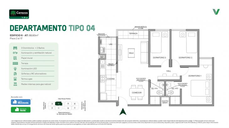 Plano del modelo Tipo 04 del proyecto Cerezos Club Residencial en Comas