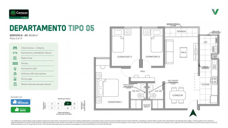 Plano del modelo Tipo 05 del proyecto Cerezos Club Residencial en Comas