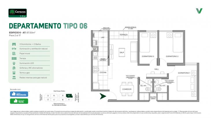 Plano del modelo Tipo 06 del proyecto Cerezos Club Residencial en Comas