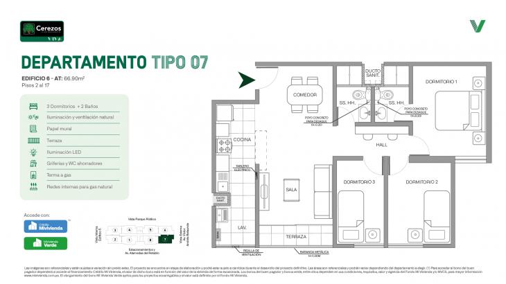 Plano del modelo Tipo 07 del proyecto Cerezos Club Residencial en Comas
