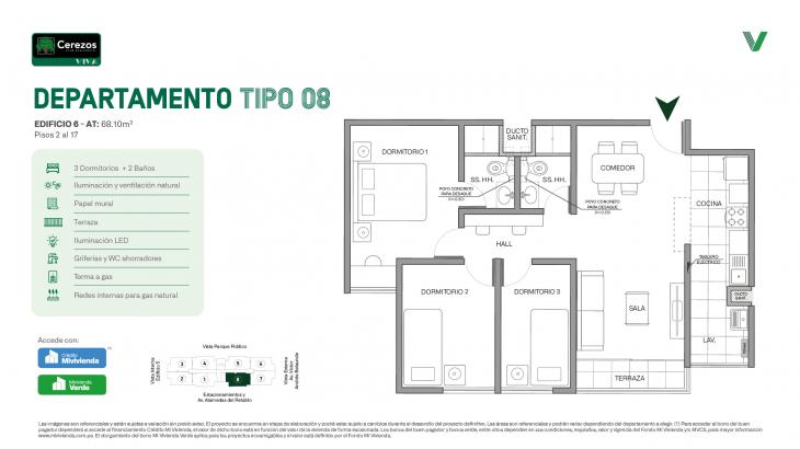 Plano del modelo Tipo 08 del proyecto Cerezos Club Residencial en Comas
