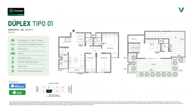 Plano del modelo Tipo 01 - Dúplex del proyecto Cerezos Club Residencial en Comas