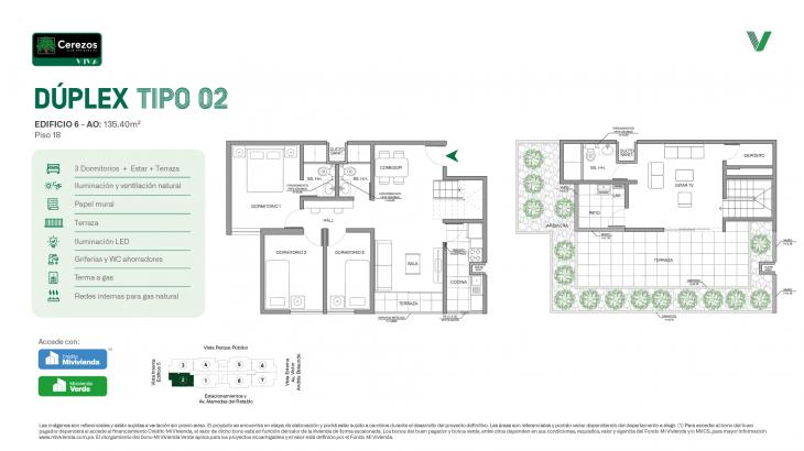 Plano del modelo Tipo 02 - Dúplex del proyecto Cerezos Club Residencial en Comas