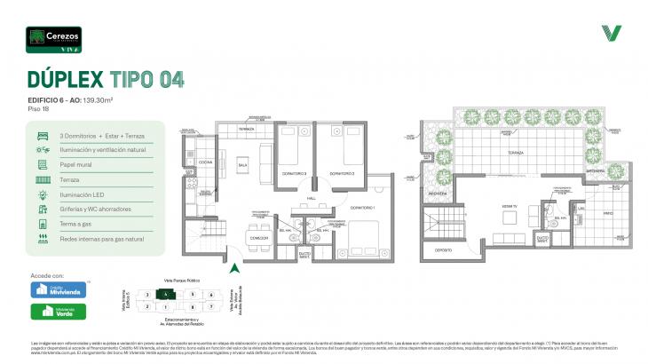 Plano del modelo Tipo 04 - Dúplex del proyecto Cerezos Club Residencial en Comas