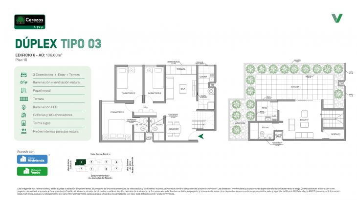 Plano del modelo Tipo 03 - Dúplex del proyecto Cerezos Club Residencial en Comas