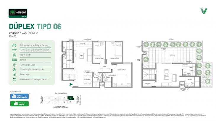 Plano del modelo Tipo 06 - Dúplex del proyecto Cerezos Club Residencial en Comas