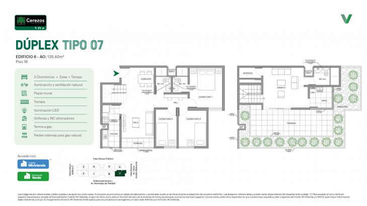 Plano del modelo Tipo 07 - Dúplex del proyecto Cerezos Club Residencial en Comas