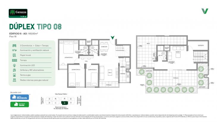 Plano del modelo Tipo 08 - Dúplex del proyecto Cerezos Club Residencial en Comas
