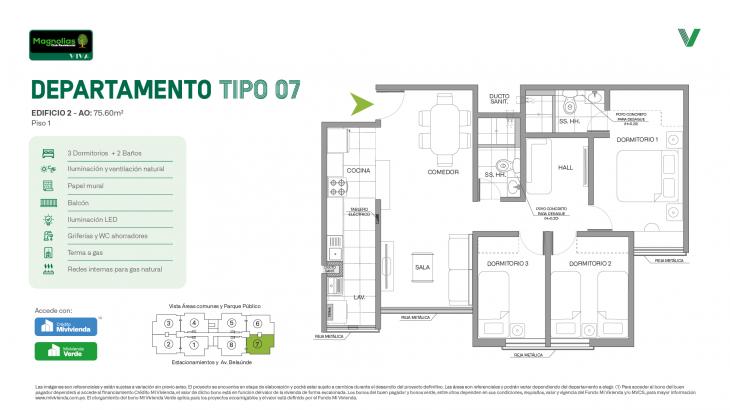 Plano del modelo Tipo 07 - Piso 1 del proyecto Magnolias Club Residencial en Comas