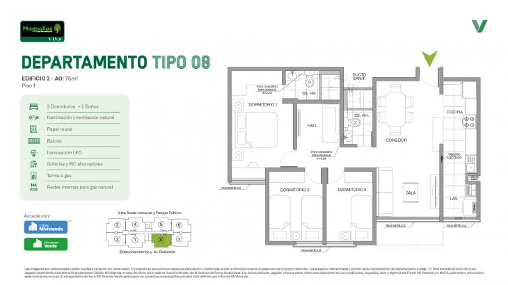 Plano del modelo Tipo 08 - Piso 1 del proyecto Magnolias Club Residencial en Comas