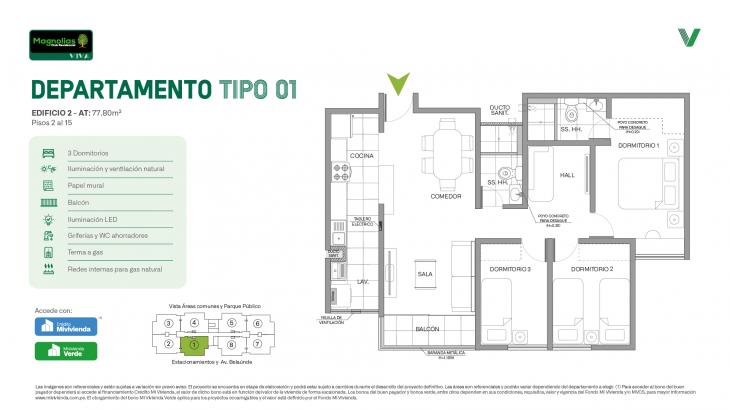 Plano del modelo Tipo 01 del proyecto Magnolias Club Residencial en Comas