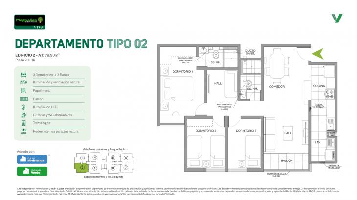 Plano del modelo Tipo 02 del proyecto Magnolias Club Residencial en Comas