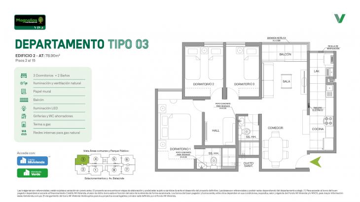 Plano del modelo Tipo 03 del proyecto Magnolias Club Residencial en Comas