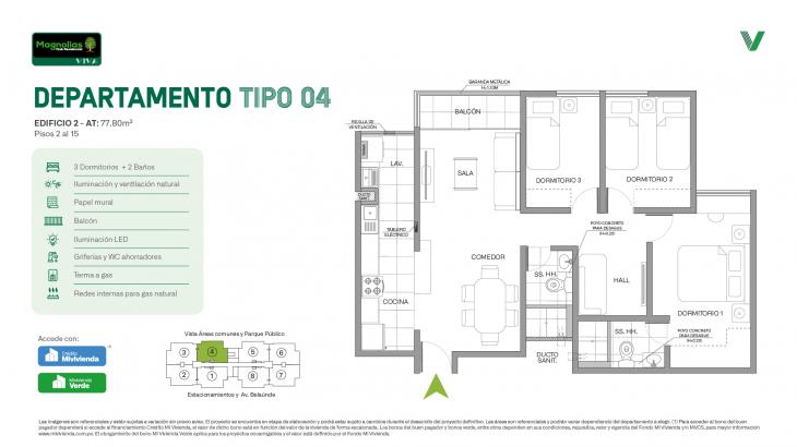 Plano del modelo Tipo 04 del proyecto Magnolias Club Residencial en Comas