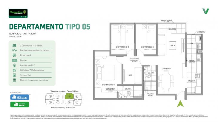 Plano del modelo Tipo 05 del proyecto Magnolias Club Residencial en Comas