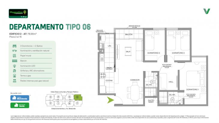 Plano del modelo Tipo 06 del proyecto Magnolias Club Residencial en Comas