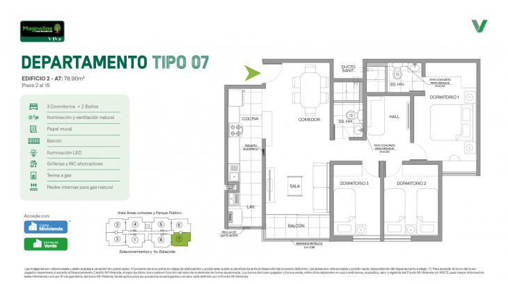 Plano del modelo Tipo 07 del proyecto Magnolias Club Residencial en Comas