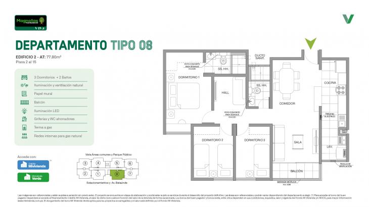 Plano del modelo Tipo 08 del proyecto Magnolias Club Residencial en Comas