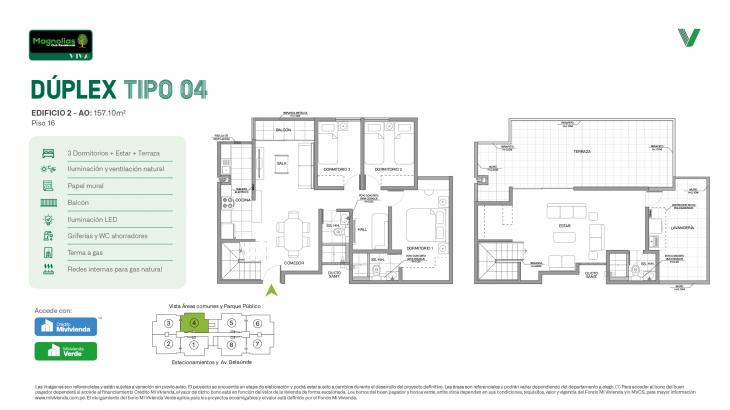 Plano del modelo Tipo 04 - Dúplex del proyecto Magnolias Club Residencial en Comas