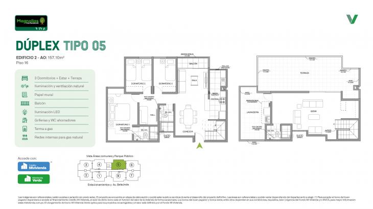 Plano del modelo Tipo 05 - Dúplex del proyecto Magnolias Club Residencial en Comas