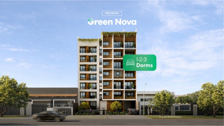 Fachada principal del proyecto GREEN NOVA en Santiago De Surco