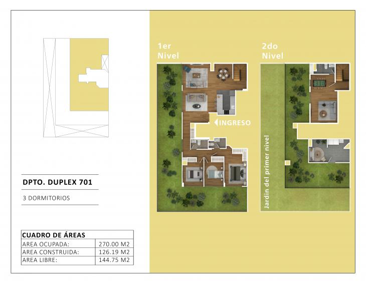 Plano del modelo H del proyecto LOS ROSALES IV en Santiago De Surco