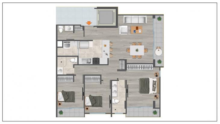 Plano del modelo TIPO A del proyecto PROYECTO INMOBILIARIO LOS ROSALES SMART V en Santiago De Surco