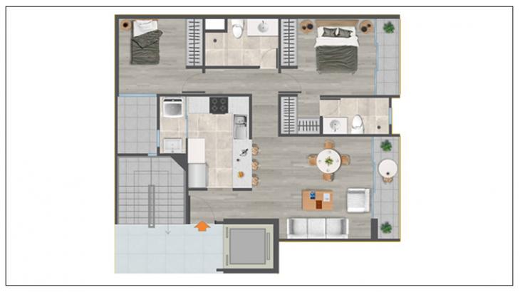 Plano del modelo TIPO B del proyecto PROYECTO INMOBILIARIO LOS ROSALES SMART V en Santiago De Surco