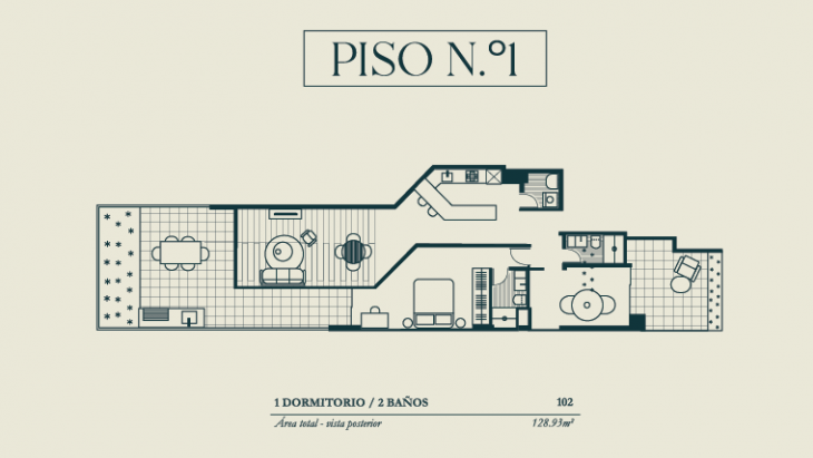 Plano del modelo TIPO 2B del proyecto BOLOGNESI 267 en Miraflores