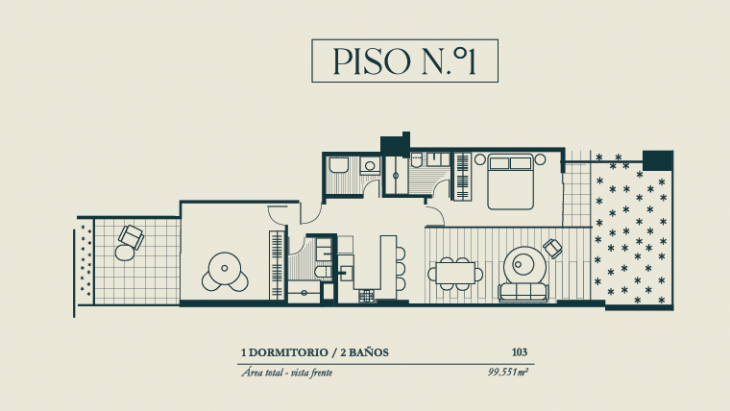 Plano del modelo TIPO 3B del proyecto BOLOGNESI 267 en Miraflores