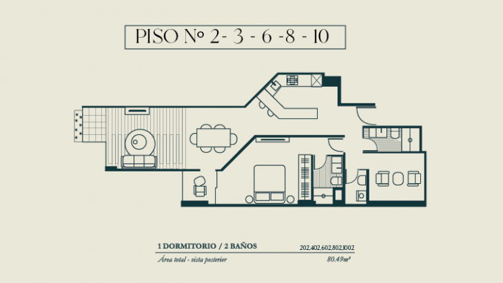 Plano del modelo TIPO 2 del proyecto BOLOGNESI 267 en Miraflores