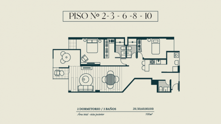 Plano del modelo TIPO 1 del proyecto BOLOGNESI 267 en Miraflores