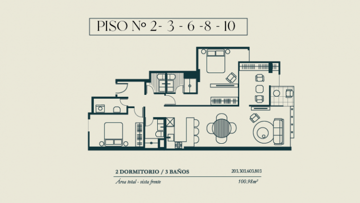 Plano del modelo TIPO 3 del proyecto BOLOGNESI 267 en Miraflores