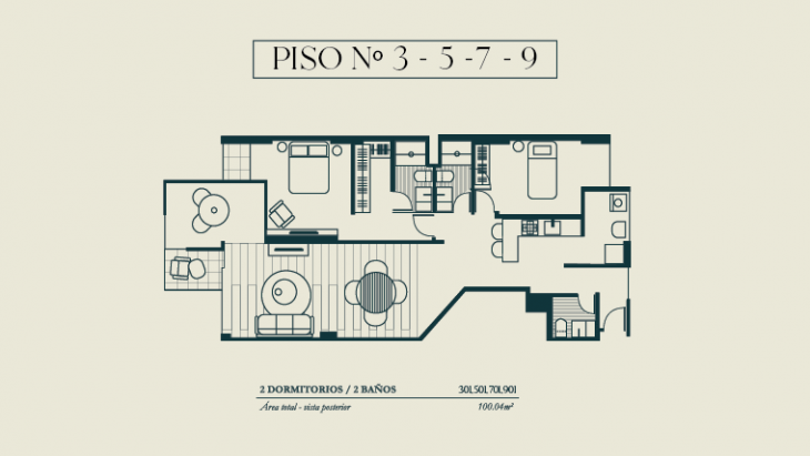 Plano del modelo TIPO 1A del proyecto BOLOGNESI 267 en Miraflores