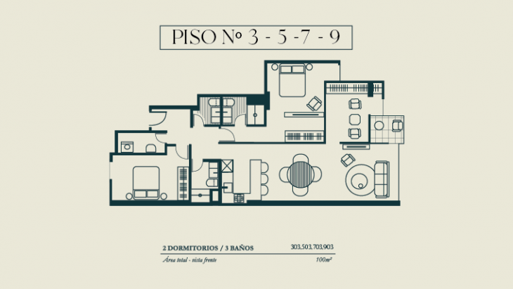Plano del modelo TIPO 3A del proyecto BOLOGNESI 267 en Miraflores